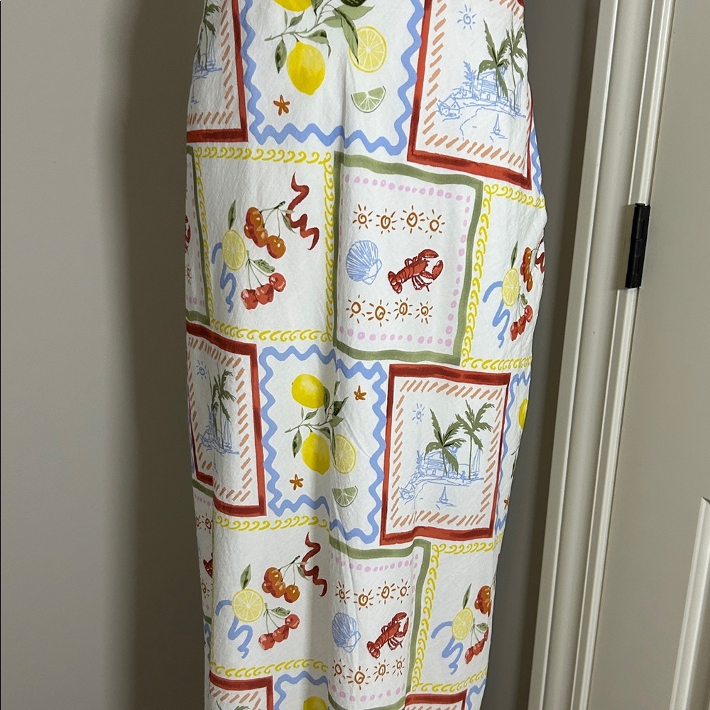 Abercrombie and Fitch Tie Front Scarf Midi Dress Italy Coastal Fruit Sz L NEW - Picture 7 of 13